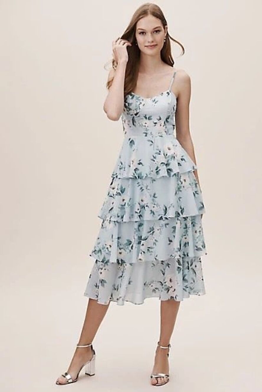 Yumi Kim Aidy Tiered Floral Midi Dress in Blue Medium